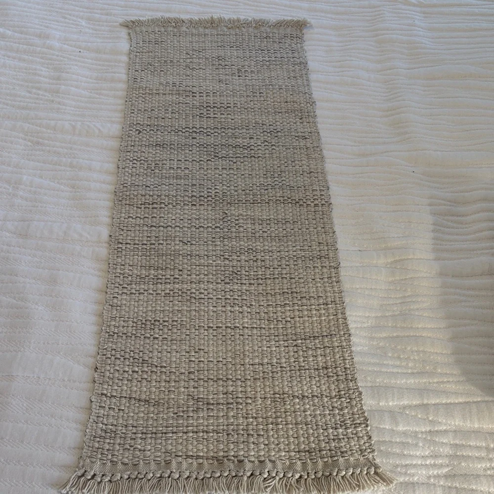 Contemporary Woven Shades of Cream and Gray Table Runner 39 x 13 inches
